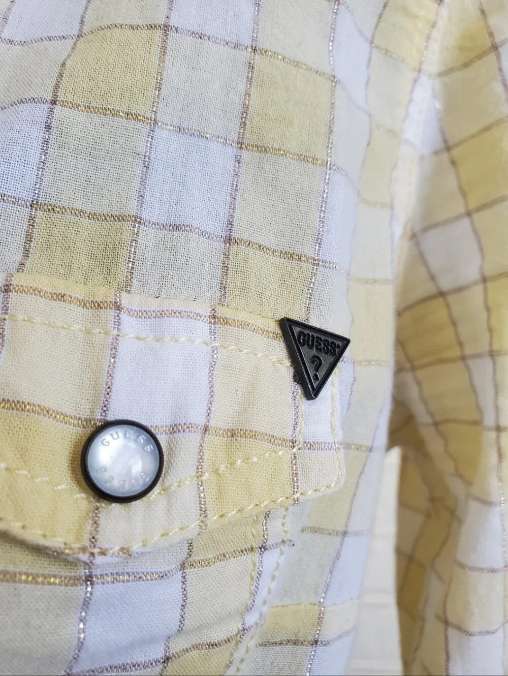 Guess Plaid Western Button-Down Shirt Embroider Raw Frayed Hem Vintage Y2K Rare - Picture 5 of 16